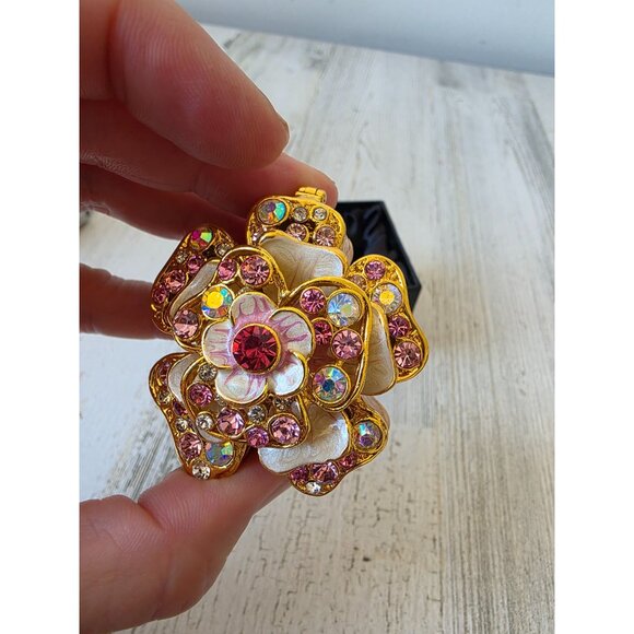 Kalifano flower‎ trinket box jewelry rhinestone glitter pink daisy - Picture 7 of 8